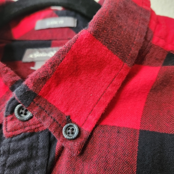 Eddie Bauer Classic Fit Flannel Shirt in Buffalo Check Plaid Red and Black - Picture 6 of 10